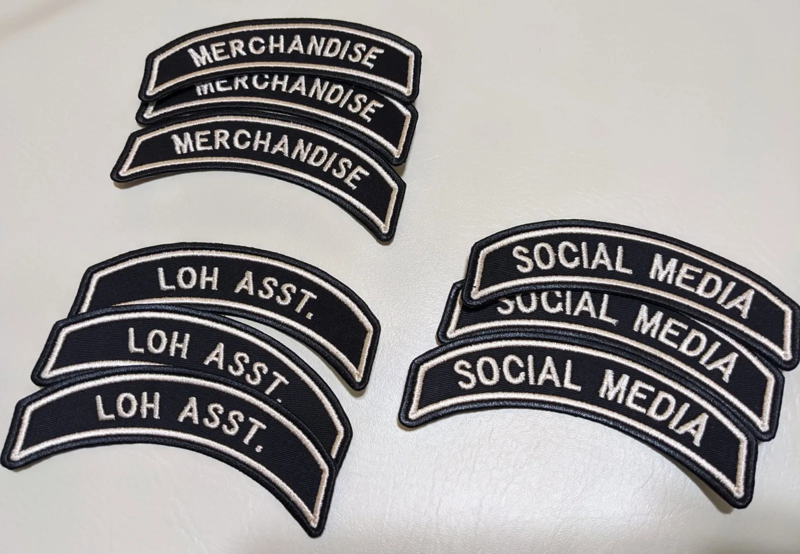 Standard sized LOH, Merchandise, and Social Media officer patches