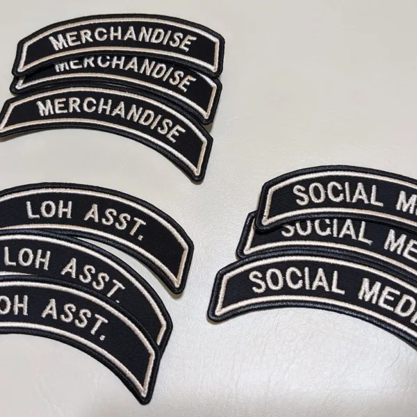 Standard sized LOH, Merchandise, and Social Media officer patches