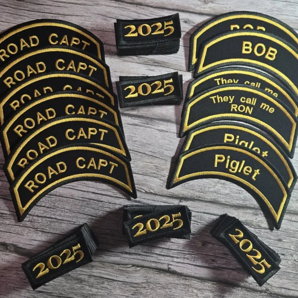 New road captain patches and custom rockers in Gold