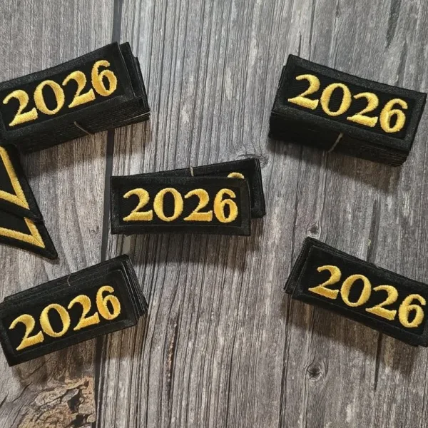 Gold name, position, and year patches